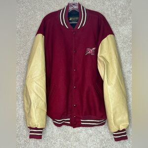 FSU Maroon and Cream Varsity Jacket vintage leather wool made in USA xxl